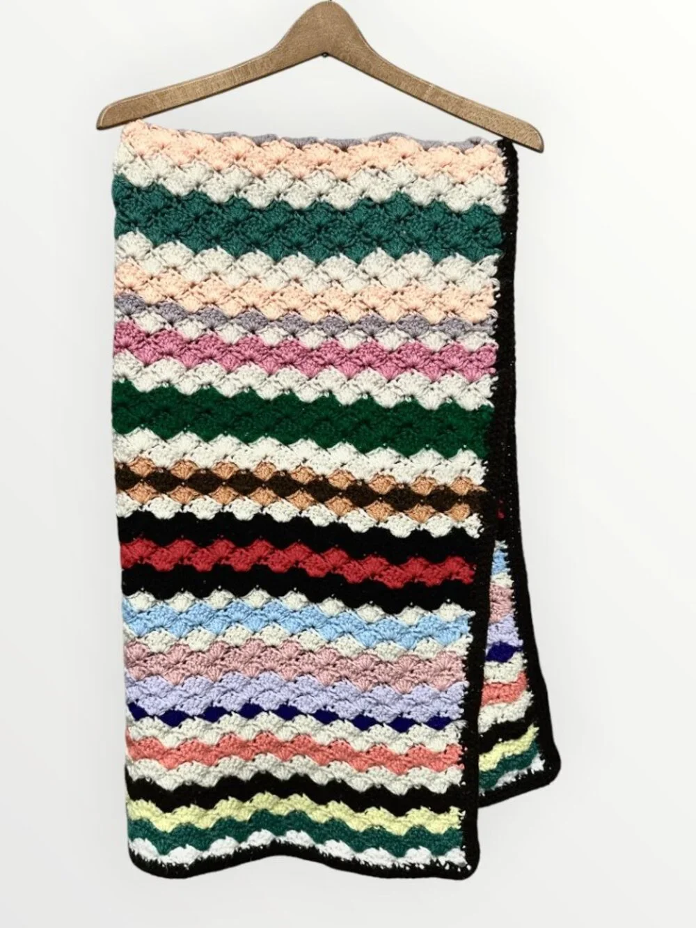 Handmade Granny Crochet Throw Afghan Blanket Multicolor Ripple 36inx50in